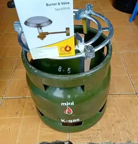 Filled K-gas 6kg Cylinder, burner and grill