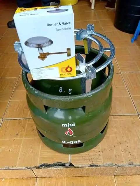 Filled K-gas 6kg Cylinder, burner and grill