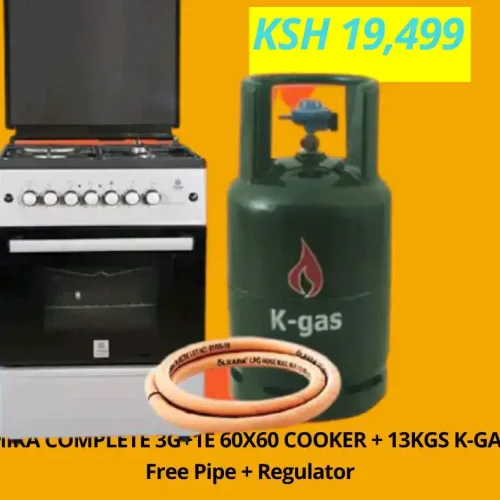 MIKA Standing Cooker, 60cm x 60cm, 3G+1E + K-GAS 13KG COMPLETE FULL  @KSH 19,499
