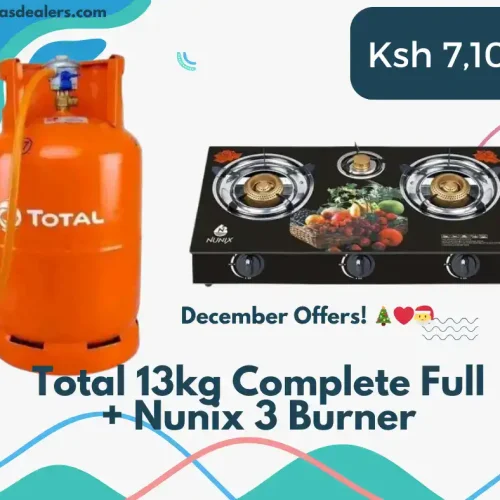 TOTAL Gas 13kg Complete with Nunix 3 Burner TableTop Cooker - kegasdealers