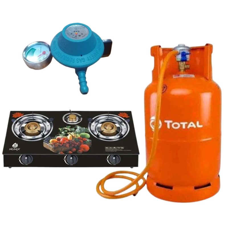 TOTAL Gas 13kg Complete with Nunix 3 Burner TableTop Cooker 2 TotalEnergies 6kg Gas Cylinder with Burner and Grill - KegasDealers - kegasdealers